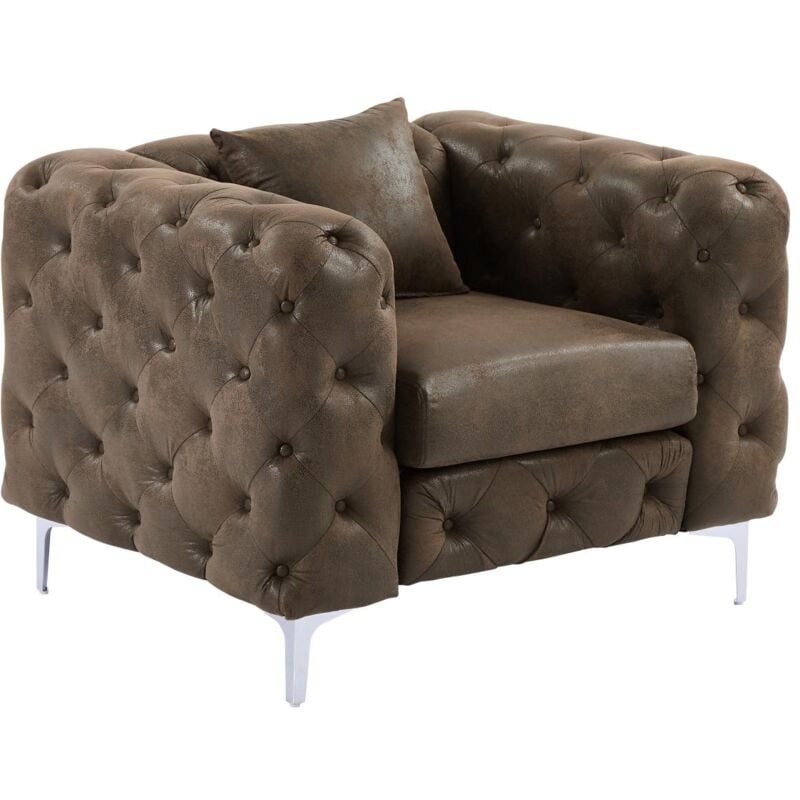 Vente-unique - Fauteuil chesterfield en microfibre aspect cuir vieilli edwina
