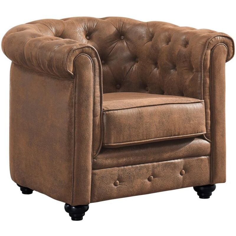 Vente-unique - Fauteuil chesterfield en microfibre aspect cuir vieilli