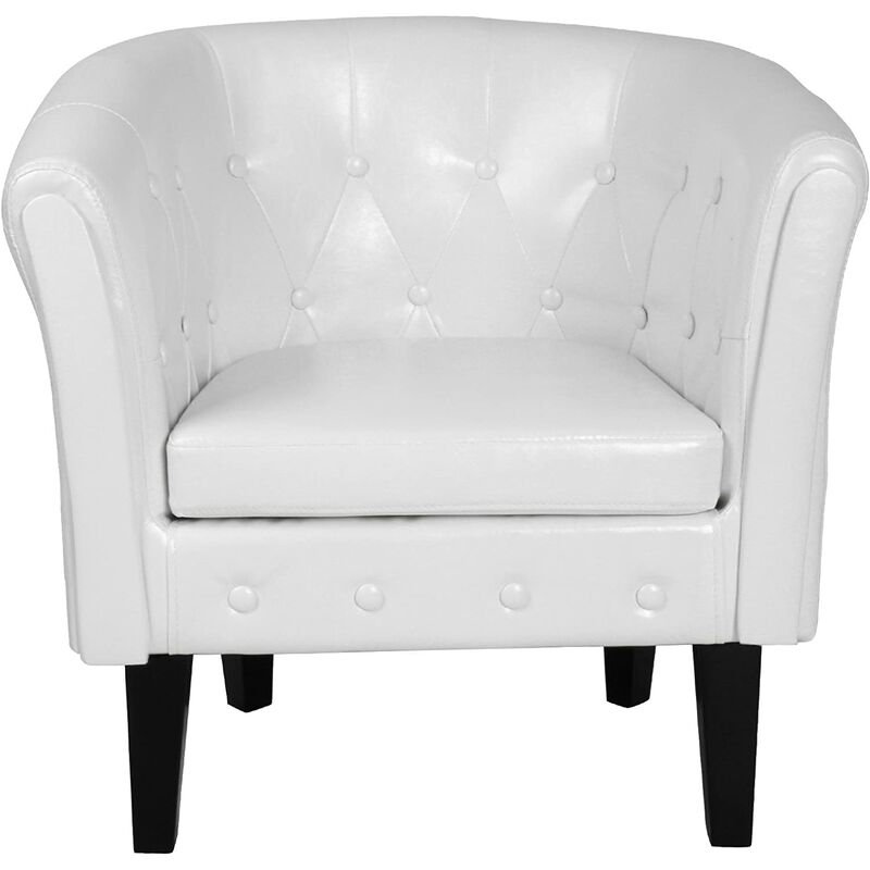 helloshop26 - fauteuil chesterfield en synthétique et bois avec éléments décoratifs touffetés chaise cabriolet meuble de salon blanc - blanc