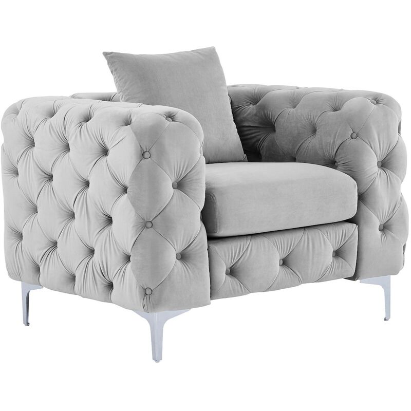 Vente-unique - Fauteuil chesterfield en velours gris clair edwina