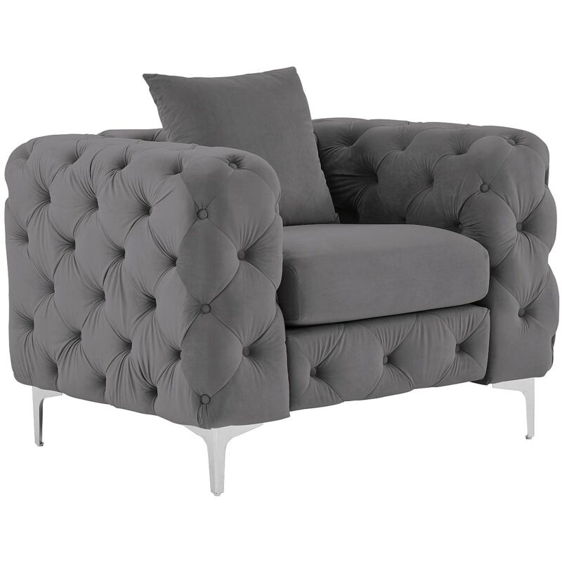 Vente-unique - Fauteuil chesterfield en velours anthracite edwina