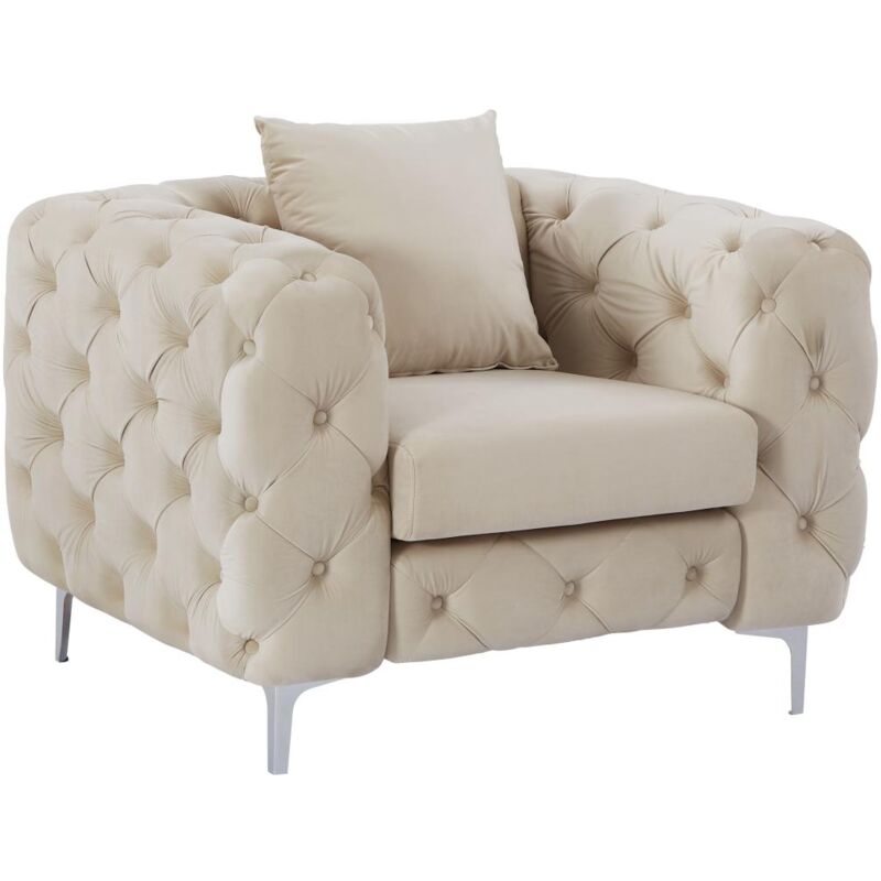 Fauteuil chesterfield en velours beige edwina