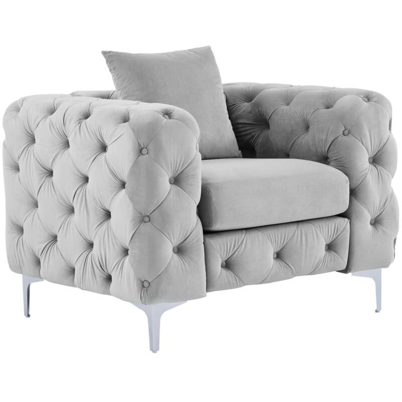 Vente-unique - Fauteuil chesterfield en velours gris clair edwina
