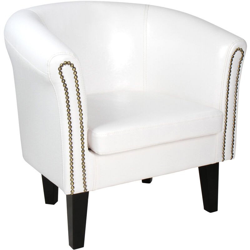 fauteuil chesterfield - en simili cuir et bois, avec éléments décoratifs en cuivre, 58 x 71 x 70 cm, blanc - chaise, cabriolet, meuble de salon