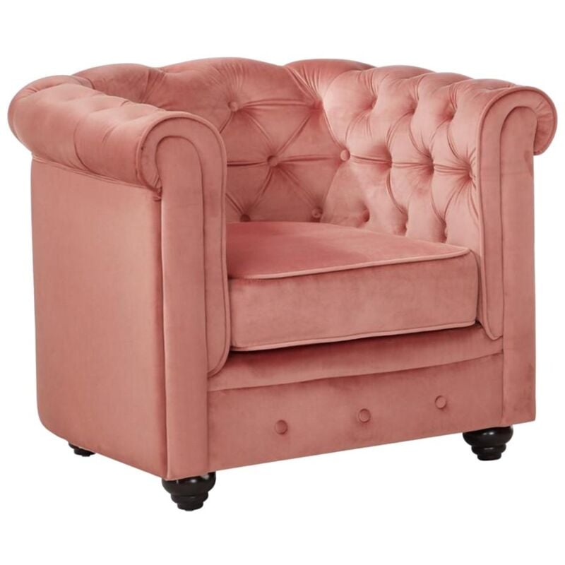 Vente-unique - Fauteuil chesterfield - Velours rose pastel