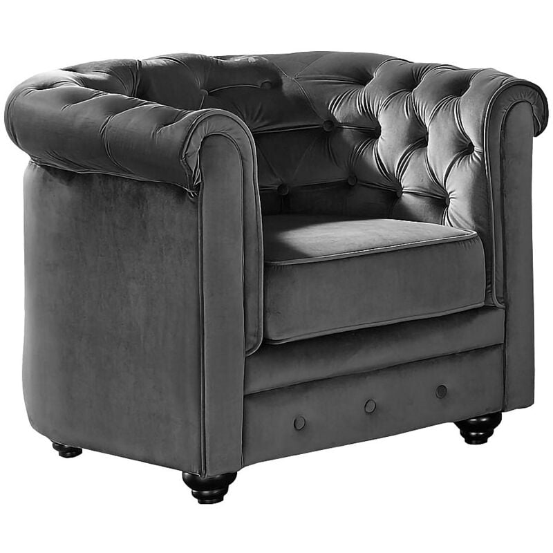 Vente-unique - Fauteuil chesterfield - Velours anthracite