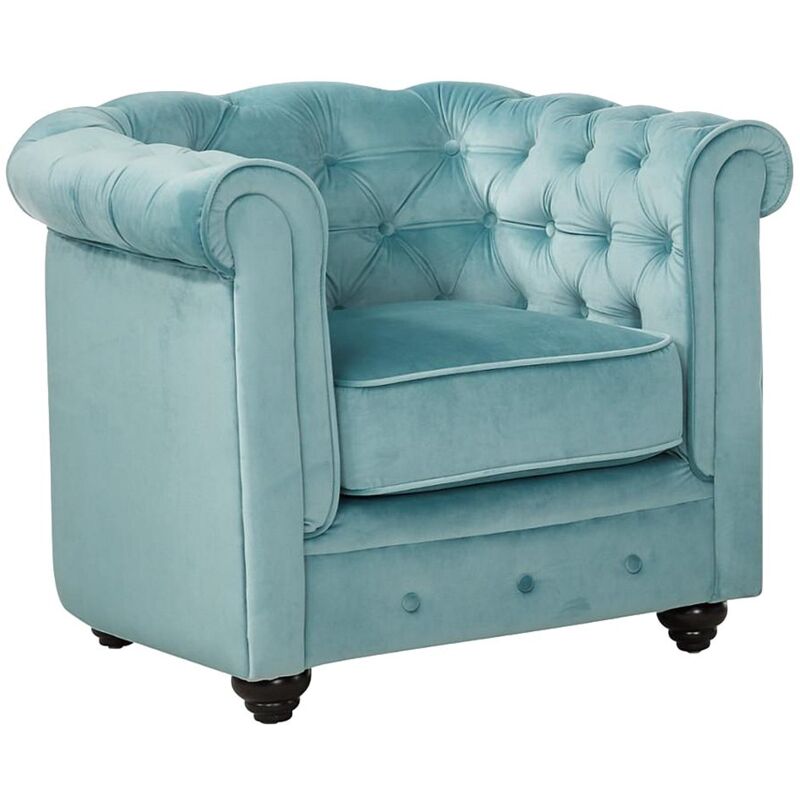 Vente-unique - Fauteuil chesterfield - Velours bleu pastel
