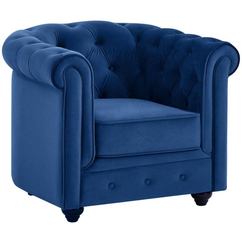 Vente-unique - Fauteuil chesterfield - Velours bleu roi