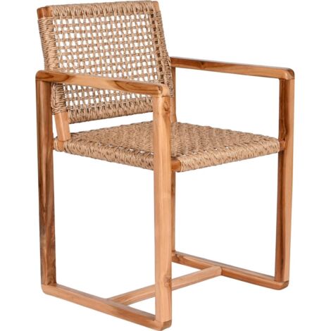 Fauteuil chic en rotin et teck pour intérieur naturel - Teinte nature bois et rotin tressé