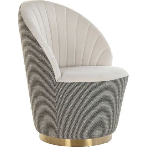 Fauteuil chic pied doré motif pied-de-poule élégant - Blanc et noir pied-de-poule avec base dorée