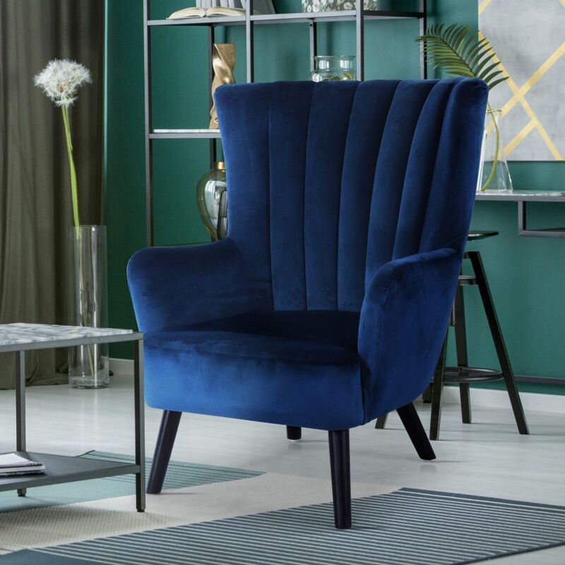 Fauteuil scandinave vidal en velours bleu - bleu