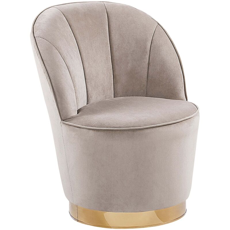 Fauteuil Design en Velours Beige Clair avec Assise Ronde et Pieds Dorés Idéal pour Salon Glamour et Chic Tendance Beliani