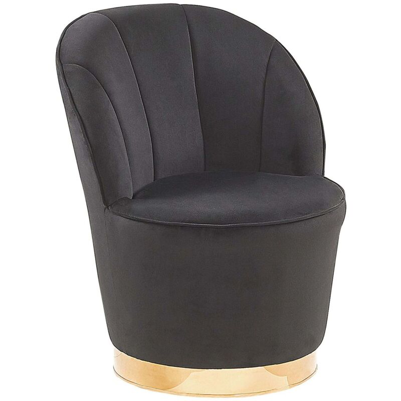 Fauteuil Design en Velours Noir avec Assise Ronde et Pieds Dorés Idéal pour Salon Glamour et Chic Tendance Beliani