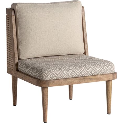Fauteuil Cismar colonial en bois d'abedul - Beige nuancé de motifs ethniques taupe