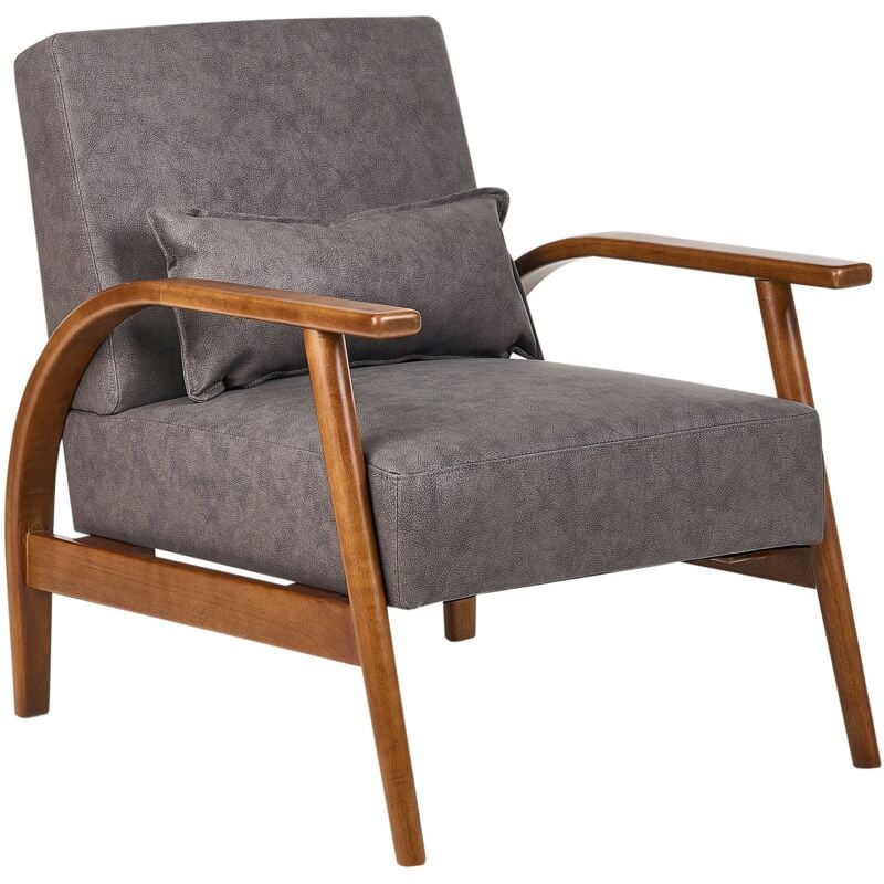Beliani - Fauteuil Classique Rétro en Similicuir avec Accoudoirs Coussins Pieds en Bois d'Hévéa Marron Foncé Skara