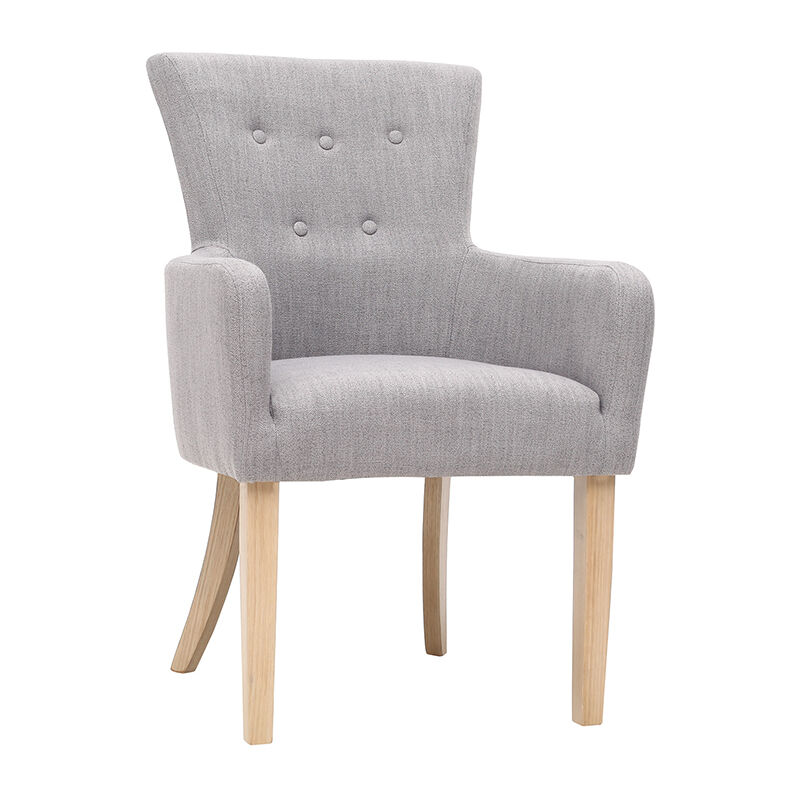 Miliboo - Fauteuil classique tissu gris clair pieds bois clair LAZARRE