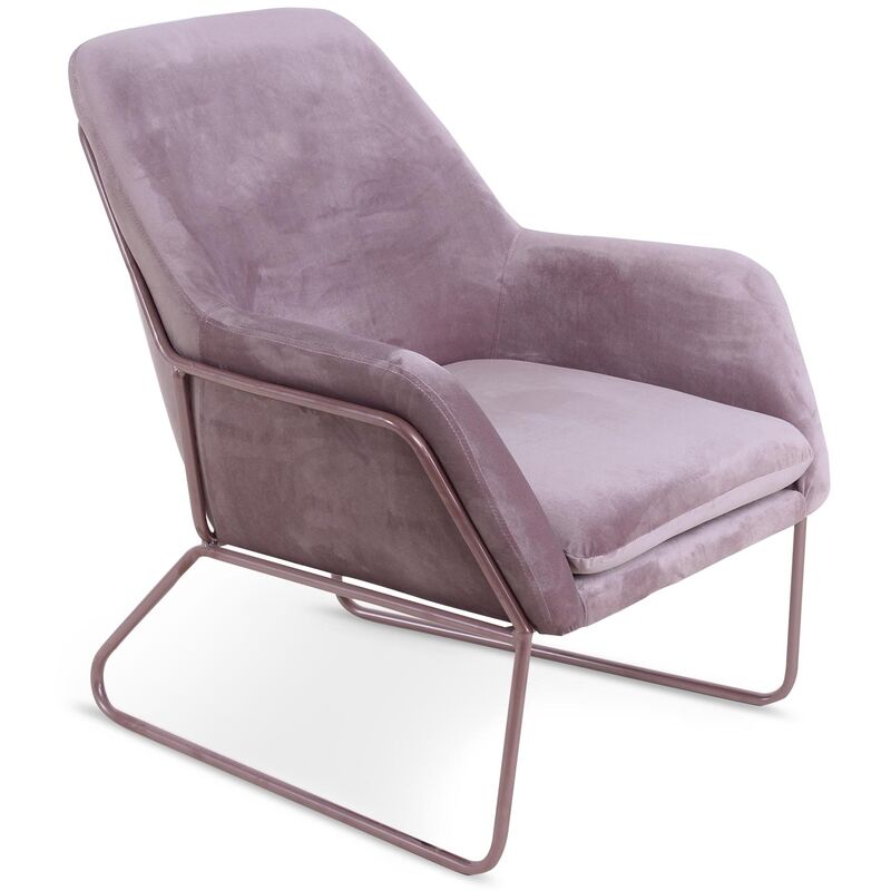 Fauteuil Claudio Velours Rose pieds Or rose - Rose