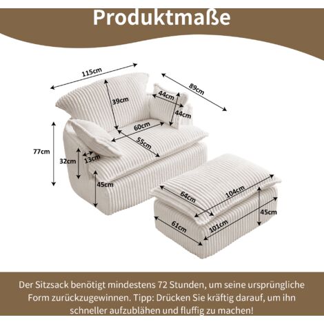 Fauteuil cloud compressé avec tabouret,fauteuil convertible en velours côtelé doux et doux,pour petites pièces,salon et appartement étudiant