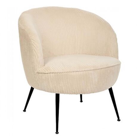 Fauteuil club avec pieds métal noir, coloris Beige - Longueur 63 x Profondeur 69 x Hauteur 71 cm