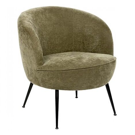 Fauteuil club avec pieds métal noir, coloris vert olive - Longueur 63 x Profondeur 69 x Hauteur 71 cm