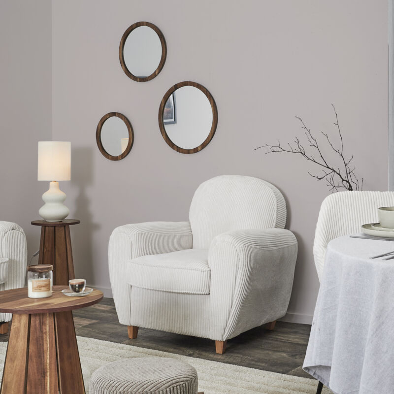 The Home Deco Factory – Fauteuil club côtelé beige 89x84x82 cm – Tissu doux pour confort optimal – Hauteur d'assise 43 cm – Design élégant
