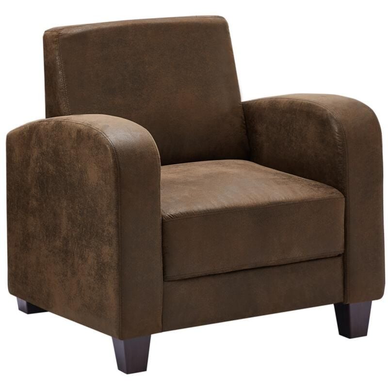 Fauteuil club en microfibre marron aspect cuir vieilli MADIE II