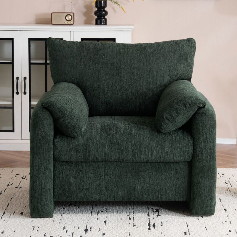 Fauteuil club, fauteuil en tissu, dossier confortable avec accoudoirs, fauteuil de salon et chambre, style Moderne - Vert
