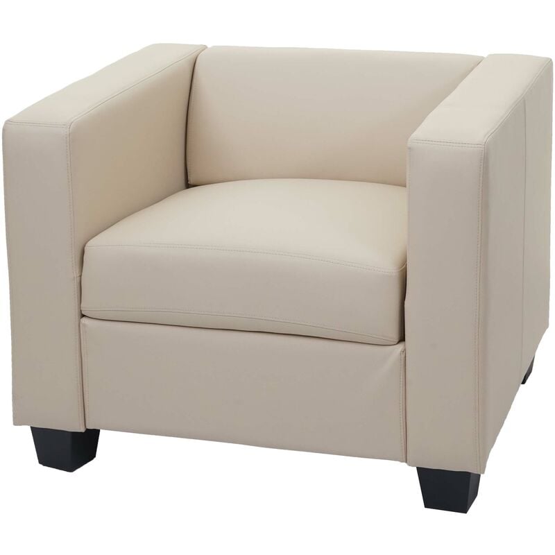jamais utilisé] fauteuil club / lounge lille, 86x75x70cm simili-cuir, crème - beige