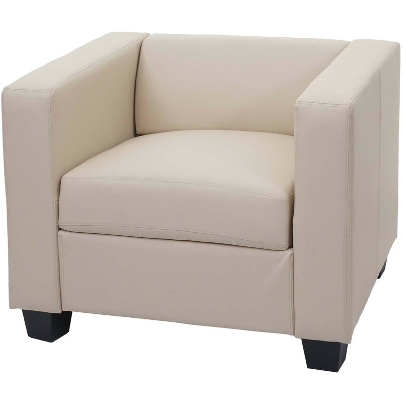 Fauteuil Club / Lounge Lille, 86x75x70cm, simili-cuir, crème