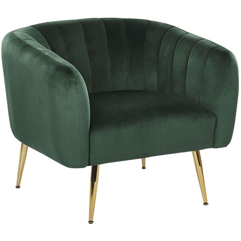 Fauteuil Club Cabriolet Tapissé en Velours Vert Foncé avec Pieds en Acier Doré Design Tendance pour Chambre ou Salon Glamour Vintage Beliani