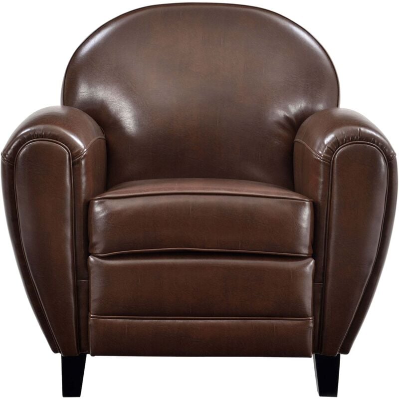 Fauteuil marron en croute de cuir enduite - club