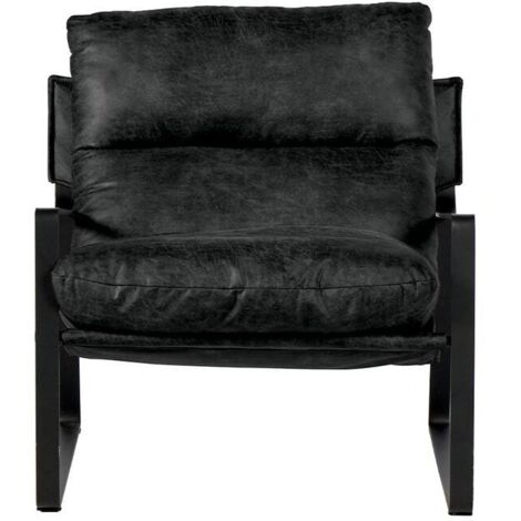 Fauteuil club tissu anthracite et métal noir Casita TORSTEN 80cm