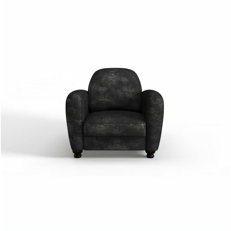 Teetan - Fauteuil club - Tissu effet veilli noir - L 89 x P 81 x H 77 cm - IKAINEN