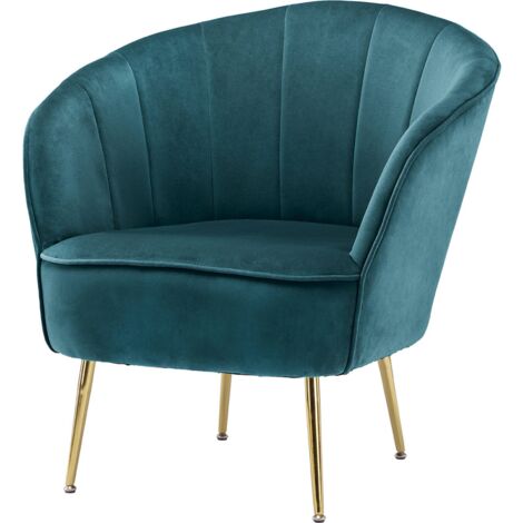 Fauteuil cocktail en velours teal pieds métal doré - bleu canard velours