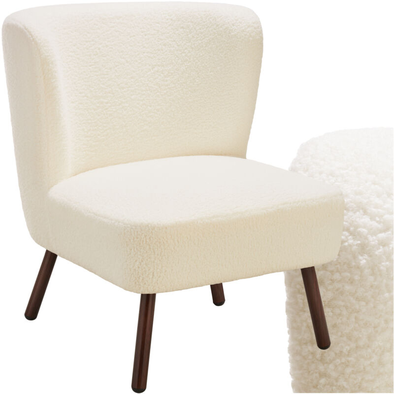 Fauteuil cocktail rembourré, avec revêtement en tissu bouclé dossier incurvé, extra-large