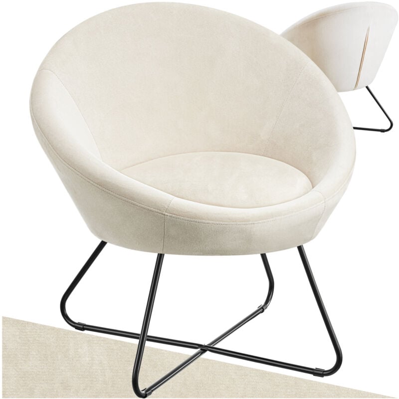 Tectake - Fauteuil cocktail rembourré avec revêtement bouclé ou en velours Dossier rond