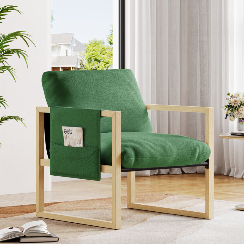 Yoleo - Fauteuil de Salon Confortable Chaise Relaxant,Fauteuil de lecture avec cadre en bois massif,Laine d'agneau Rembourré,79x68x83cm,Vert