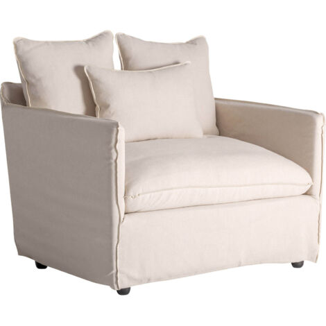 Fauteuil contemporain en lin beige assise confortable style épuré - Beige lin naturel