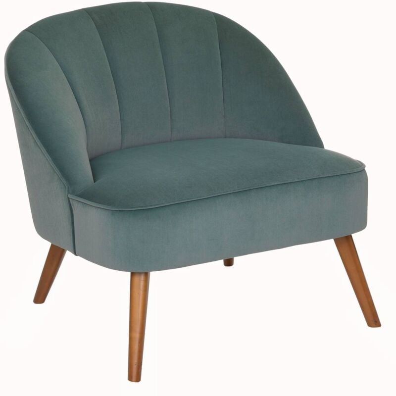 Atmosphera - Fauteuil en Velours Vert Céladon et pieds en Bois