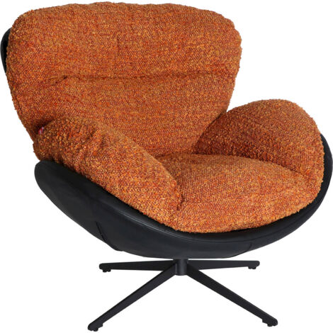 Fauteuil contemporain pivotant en fer noir et tissu orange marbré - Noir mat et orange marbré