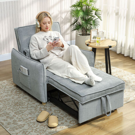 Fauteuil convertible 1 place 3 en 1. fauteuil-lit clic-clac en chenille. assise large dossier réglable. 88x84x87cm. gris