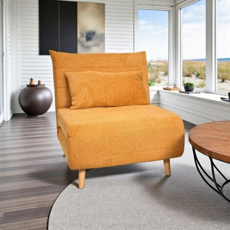 Fauteuil convertible 1 place moutarde - coussin inclus PALAU