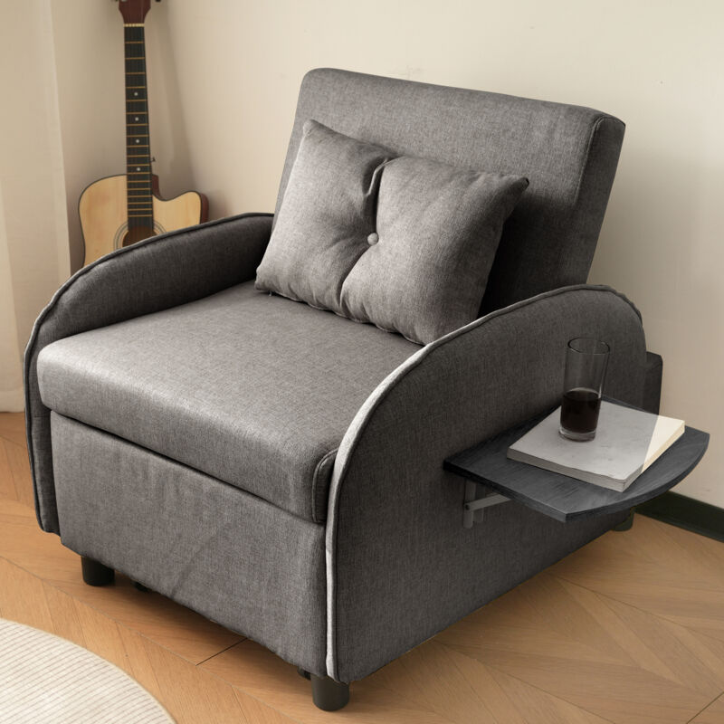 Fauteuil convertible 123 (73)x167x78 cm - fonction lit, chaise longue - réglable en3 directions, avec table pliante - gris foncé