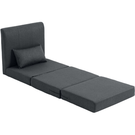 Fauteuil convertible 2 en 1, canapé-lit pliable en lin, lit d'appoint rembourré, fauteuil pliant, gris foncé