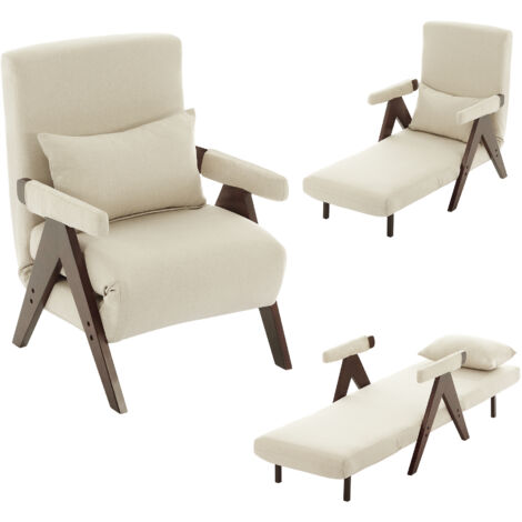 Fauteuil convertible 3 en 1, canapé-lit convertible,siège rembourré 64x68.5x93cm,Beige
