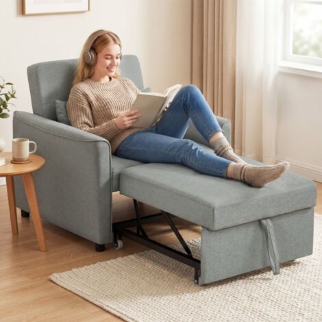 Fauteuil convertible 3 en 1, canapé-lit extensible avec dossier réglable, gris