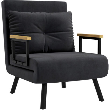 Fauteuil convertible 3 en 1 MINA velours noir et bois