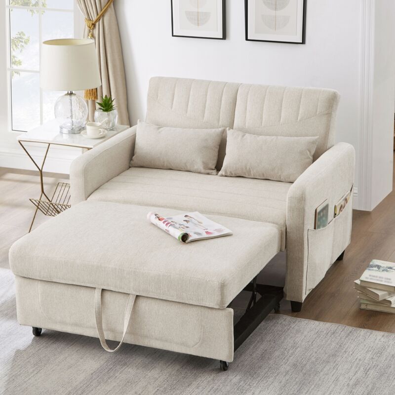 Fauteuil convertible, avec dossier réglable sur 3 positions, tissu coton et lin, design rétractable, style simple et moderne, canapé double pliant