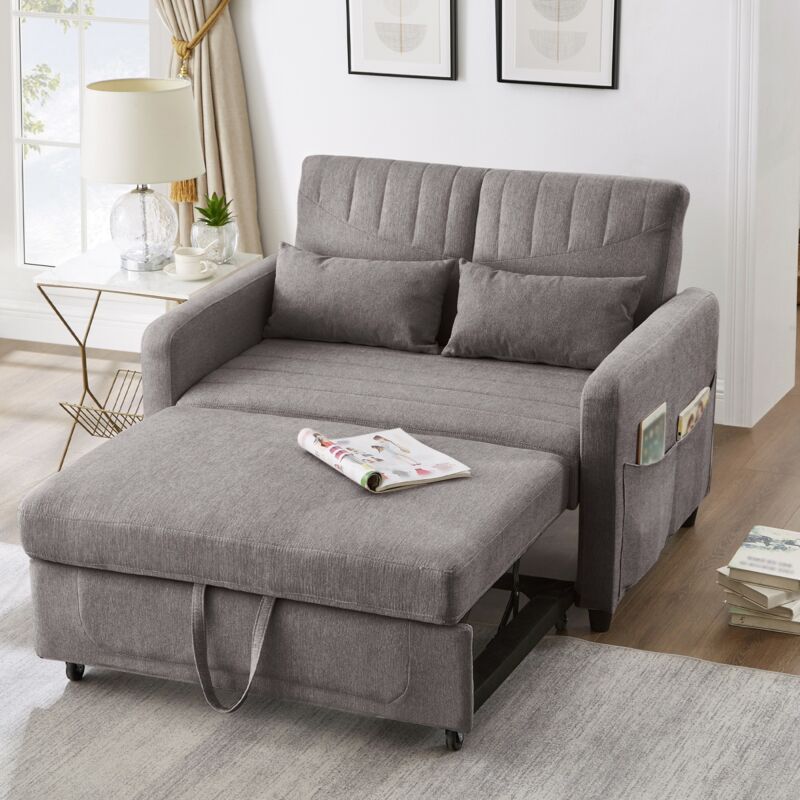 Fauteuil convertible, avec dossier réglable sur 3 positions, tissu coton et lin, design rétractable, style simple et moderne, canapé double pliant