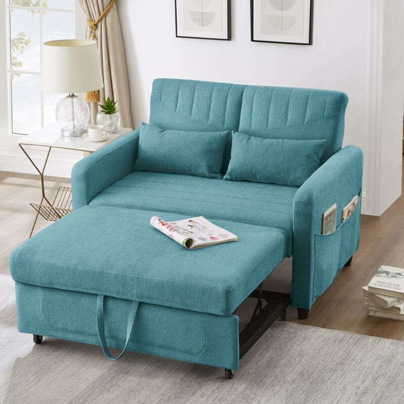 Fauteuil convertible, avec dossier réglable sur 3 positions, tissu coton et lin, design rétractable, style simple et moderne, canapé double pliant